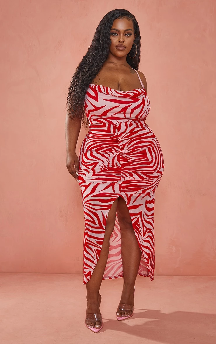 Plus Rose Devore Ruched Cowl Neck Midi Dress 3 Plus Rose Devore Ruched Cowl Neck Midi Dress