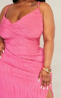 Plus Hot Pink Textured Cowl Neck Side Split Midaxi Dress -US Dresses Sales Store 5ee7b905cde98d7399b3dd766bdb7e1d5511f7a1 cnd5033 4