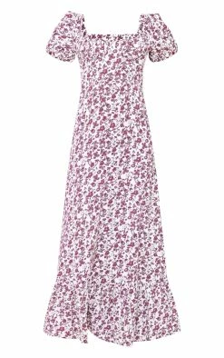 Brown Floral Print Corset Puff Sleeve Midaxi Dress -US Dresses Sales Store 5f00ab56341038fa229655f3a5afe8588a547bf6 cnd7537 5