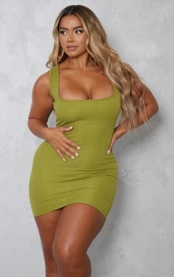 Shape Olive Textured Square Neck Bodycon Dress -US Dresses Sales Store 602ff681f08ecdea6227c4818be15696528f4f43 cna8730 4
