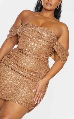 Plus Mocha Sequin Bardot Bodycon Dress -US Dresses Sales Store 60c964aa5eb0b4ce9a5f4c6b2cfb5be3e7088e20 cmt8444 5