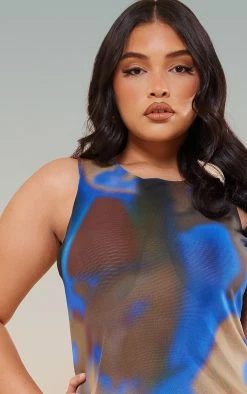 Plus Blue Printed Mesh High Neck Racer Midi Dress -US Dresses Sales Store 60f250960b53b7f2094559fd86488bb7b81d8ef5 cnc2656 4