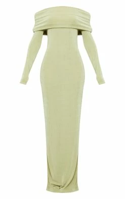 Sage Green Acetate Slinky Bardot Long Sleeve Maxi Dress -US Dresses Sales Store 61230c1c072306f4cbad6d8b13c56a88fff4287d cnd7641 5