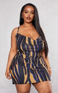 Plus Brown Zebra Printed Plisse Cowl Neck Bodycon Dress -US Dresses Sales Store 6152049a908e86c30afe85df5f6f5d1e53f57e44 cnc9752 1