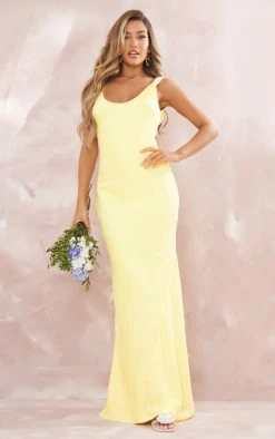 BRIDAL Lemon Satin Scoop Back Maxi Dress