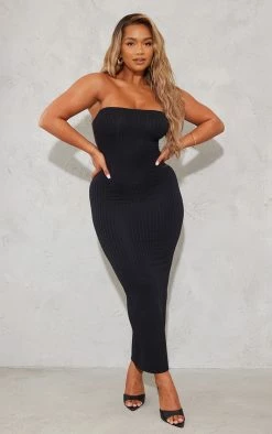 Shape Black Textured Bandeau Midaxi Dress