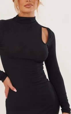 Black Rib Cut Out Long Sleeve Bodycon Dress -US Dresses Sales Store 63728153f8672a54c34fe2ab083573be518e3ab5 cnb7251 4
