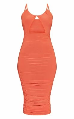 Orange Strappy Keyhole Ruched Slinky Midaxi Dress -US Dresses Sales Store 6390d0170f34dc53c7ddc72fca203cceef10bee7 cmw4944 5