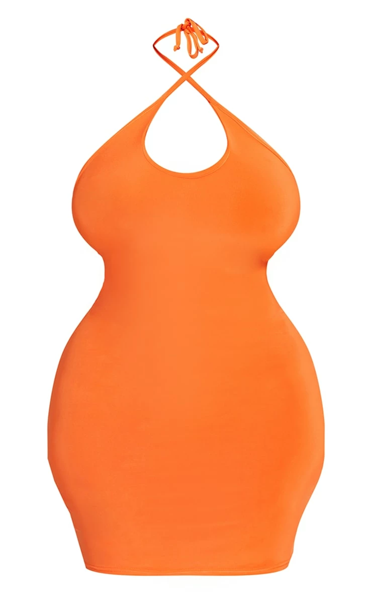 Plus Orange Cross Front Slinky Bodycon Dress 7 Plus Orange Cross Front Slinky Bodycon Dress - Image 5