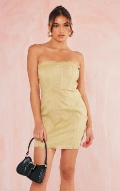 Sage Linen Look Bandeau Binding Detail Frayed Hem Bodycon Dress -US Dresses Sales Store 65a5e216fa5a717dda9161610a6b1cda39e56900 cnd7649 1