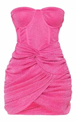 Hot Pink Glitter Bandeau Corset Detail Twist Detail Bodycon Dress -US Dresses Sales Store 6642e09d55226c5320b56efe480e7a1d51cef413 cmu6400 6