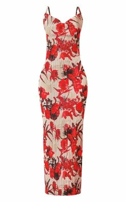 Nude Floral Print Plisse Strappy Maxi Dress -US Dresses Sales Store 66509bae26e2e4d0ee2111c035995d40bfd3c2a8 cna1286 6