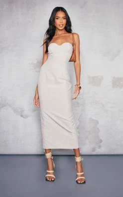 Stone Linen Look Bandeau Underwired Midaxi Dress