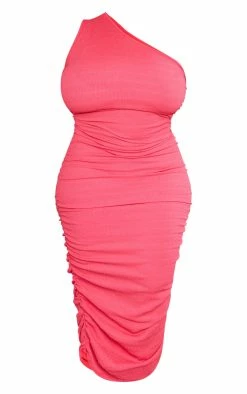 Plus Pink One Shoulder Textured Midi Dress -US Dresses Sales Store 668eb4bd13307d4731f570ac41f1f817cababf6e cnd9985 5