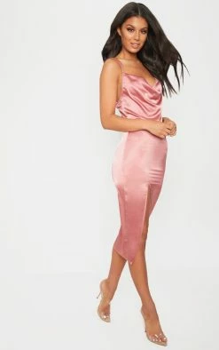 Rose Strappy Satin Cowl Midi Dress -US Dresses Sales Store 66add64868f295503e919692d459d7080d0f9d5a clw7847 4