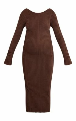 Maternity Chocolate Knitted Midaxi Tie Back Bodycon Dress -US Dresses Sales Store 66b66e99b5840457feac9376319f3fc4cdff1ad9 cna5399 5
