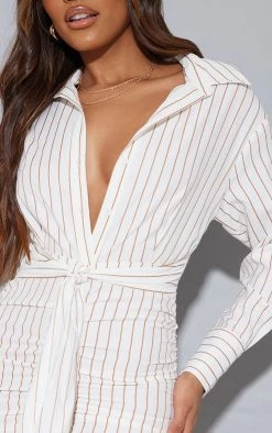 White Striped Ruched Skirt Tie Waist Midi Shirt Dress -US Dresses Sales Store 6781a0d5e020e2f17a5d8e663a8a0559f307e0c7 cmw9551 5