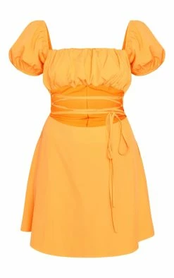 Orange Puff Sleeve Cut Out Strappy Shift Dress -US Dresses Sales Store 67b555fb337f3076165902777cf40e1de04998e7 cnd5486 5