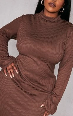 Plus Chocolate Rib High Neck Bodycon Dress -US Dresses Sales Store 67cea21060f0768b0d14a0615234fb1fc7baa45b cnd4820 4