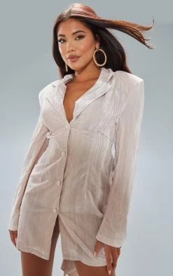 Cream Crushed Velvet Open Back Bow Detail Blazer Dress -US Dresses Sales Store 696887a8e1e03bf061563d2f4080ea746e9254de cna9169 2