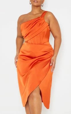 Plus Orange Satin Drape Detail Side Split Midi Dress -US Dresses Sales Store 69bd925d80f15809005f7dc77c66c1e2442cfe12 cmu5772 5