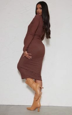 Maternity Chocolate Shirred Long Sleeve Midi Dress -US Dresses Sales Store 6a2421ce4f8880092c8791035c8047f39f5a4285 cnd0102 2