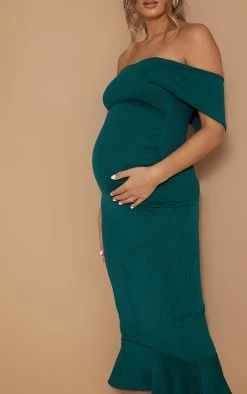 Maternity Emerald Green Bardot Frill Hem Midi Dress -US Dresses Sales Store 6acac7b632752f566e9eba3c3ec802870aaf7f4b cmz9778 4