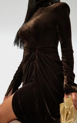 Chocolate Split Sleeve Velvet Draped Midi Dress -US Dresses Sales Store 6ade3f8c2fb0514a6edc2168b604eb64e086aeff cnb8008 4