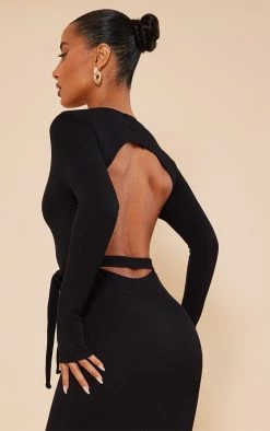 Black Rib Open Back Tie Waist Midaxi Dress -US Dresses Sales Store 6b2d72e22bbfcea08d607fa220f537364ecf61f9 cnb7269 4