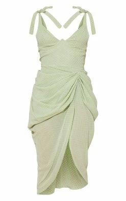 Sage Green Polka Dot Draped Underwire Detail Midi Dress -US Dresses Sales Store 6c327e1d6707e2ce65ebb35355c9d2bc0c0a72e5 cmy0040 6