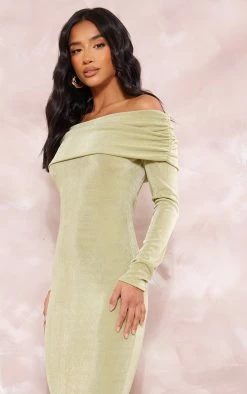 Petite Olive Acetate Slinky Bardot Long Sleeve Maxi Dress -US Dresses Sales Store 6cd5f10798342dc0328a29599dec63562848eb1e cne5230 4