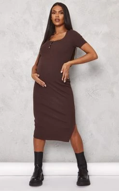 Maternity Chocolate Soft Knit Button Midi Dress -US Dresses Sales Store 6d53a63cd8609e152c52837588ff0f387c6f1b4d cnb6479 3