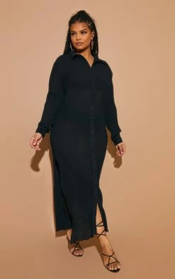 Plus Black Plisse Midi Shirt Dress -US Dresses Sales Store 6d63236fbdac2bb8fcaa27405a923439e6cd163e cmv7992 4