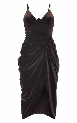 Chocolate Velvet Underwired Strappy Draped Midi Dress -US Dresses Sales Store 6edbc6b04d5279fa4a24c69462ae430743d2e71e cnb3689 5
