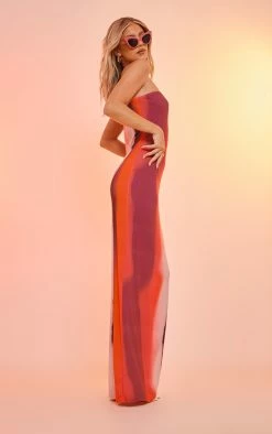 Pink Ombre Print Slinky Bandeau Maxi Dress -US Dresses Sales Store 6fac8b7740ff2456e120e0ae64ac987fadedd9d3 cne2716 3