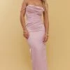 Rose Satin Corset Drape Detail Midaxi Dress