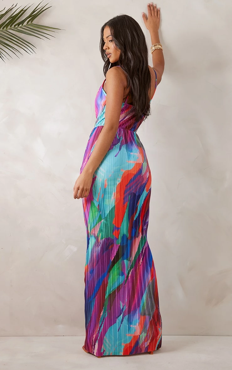 Tall Multi Abstract Print Plisse Strappy Maxi Dress 4 Tall Multi Abstract Print Plisse Strappy Maxi Dress - Image 2