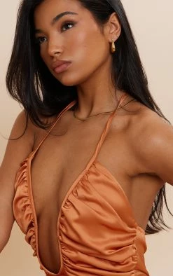 Burnt Orange Satin Plunge Ruched Midaxi Dress -US Dresses Sales Store 73061304523989d78f3d8b8a5204277dde56c359 cnd7588 4