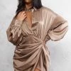 Taupe Satin Drape Skirt Oversized Sleeve Shirt Dress -US Dresses Sales Store 739fcda975e8fae0919196edaa804d1e7dddab51 cnc6215 1