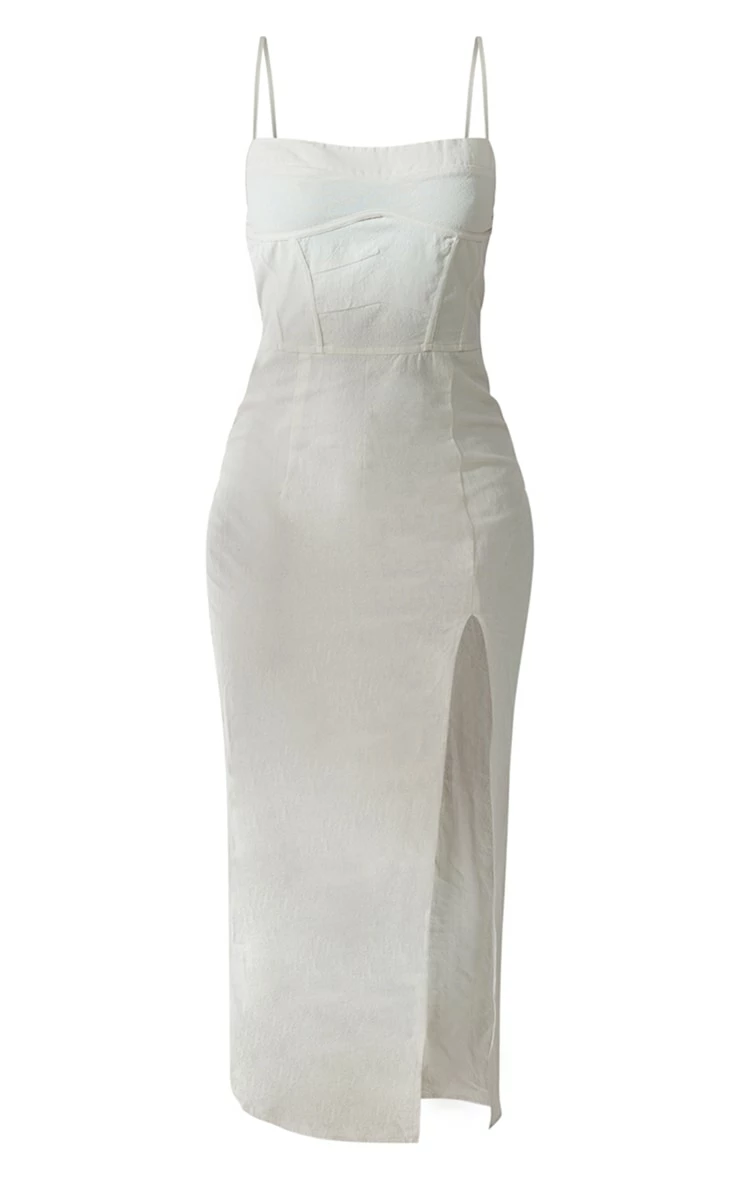 Sand Corset Detail Side Split Strappy Midaxi Dress 6 Sand Corset Detail Side Split Strappy Midaxi Dress - Image 5