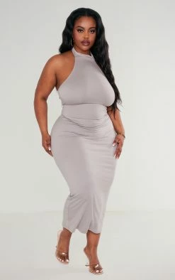 Plus Mocha High Neck Soft Touch Midi Dress -US Dresses Sales Store 763f752894e878c8a339b4ee12096bd6151d1734 cnc9678 3