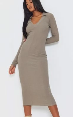 Tall Taupe Plunge Polo Neck Midi Dress -US Dresses Sales Store 76626f05b7460ce6c6fa6f5e539234bf496e7fd4 cnd0591 4
