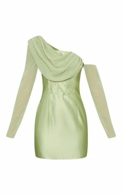 Sage Satin One Shoulder Chiffon Drape Bodycon Dress -US Dresses Sales Store 76b5104fc3f9b6afb38a48bb89fb896dd9c85354 cnd0357 5