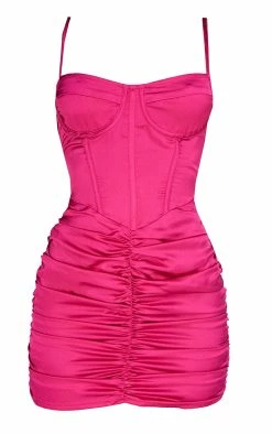 Hot Pink Satin Strappy Corset Detail Ruched Skirt Bodycon Dress -US Dresses Sales Store 77ae03951eb705187e1a200409e9e6ae828af37d cmu3050 6