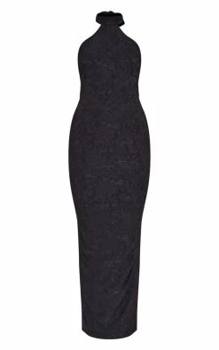 Black Floral Textured Halterneck Cut Out Back Maxi Dress -US Dresses Sales Store 78dfd75e05e0c6f9d864f267b3edf5554df0a2d1 cnd7616 5