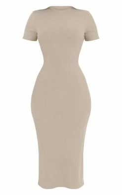 Moss Sand Ribbed Crew Neck Midi Dress -US Dresses Sales Store 78ffca04fafdb0c1910462c8acc781d074d992f8 cnc8355 5