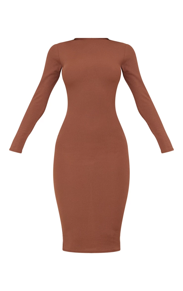 Chocolate Basic Ribbed Long Sleeve Midi Dress 7 Chocolate Basic Ribbed Long Sleeve Midi Dress - Image 5
