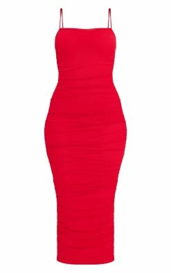 Tall Red Mesh Ruched Midi Dress -US Dresses Sales Store 79357c030095bdae814b3f631587853a25bdf0d7 cna0454 6
