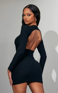 Black Soft Touch Cut Out Back Bodycon Dress