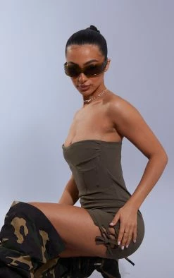 Petite Khaki Lace Up Detail Fitted Bodycon Dress -US Dresses Sales Store 79954db9b6bb0f8a9db2a5e9f952283716a13e2d cnd4172 4